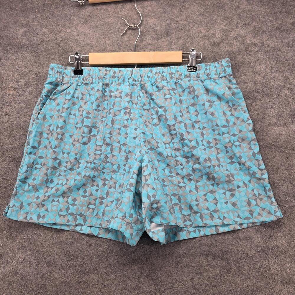 Columbia Shorts Mens Large Blue Gray Geometric Swim Trunks Elastic Waist Lined